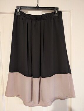 Black and Taupe Colorblock Midi Skirt